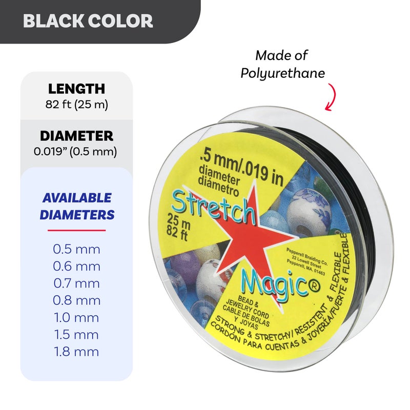 Stretch Magic Elastic Beading Cord â€“ Black Color, 0.5mm in Diameter, 25-Meter (82 ft) - Easy to Knot, Strong & Stretchy String for Making Beaded Jewelry - Image 3